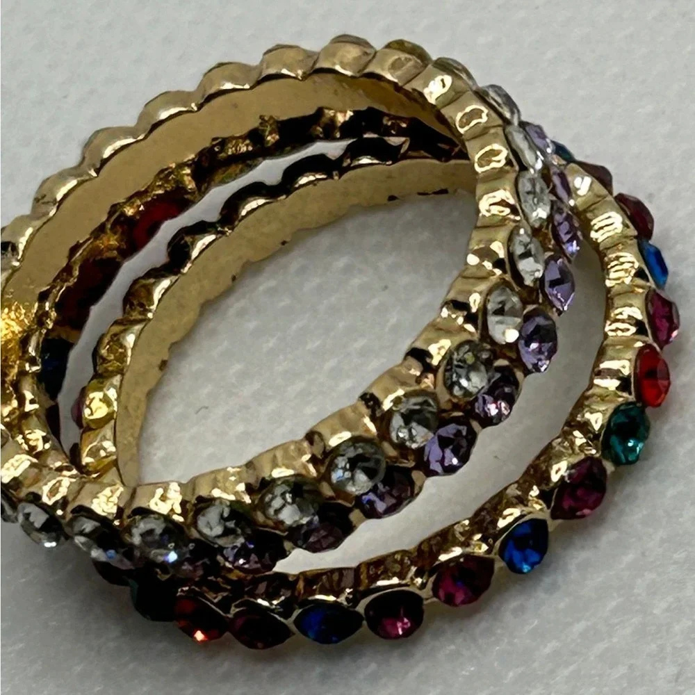 Multicolored Stackable Set of 3‎ Rhinestone Eternity Rings Size 8.75 shiny